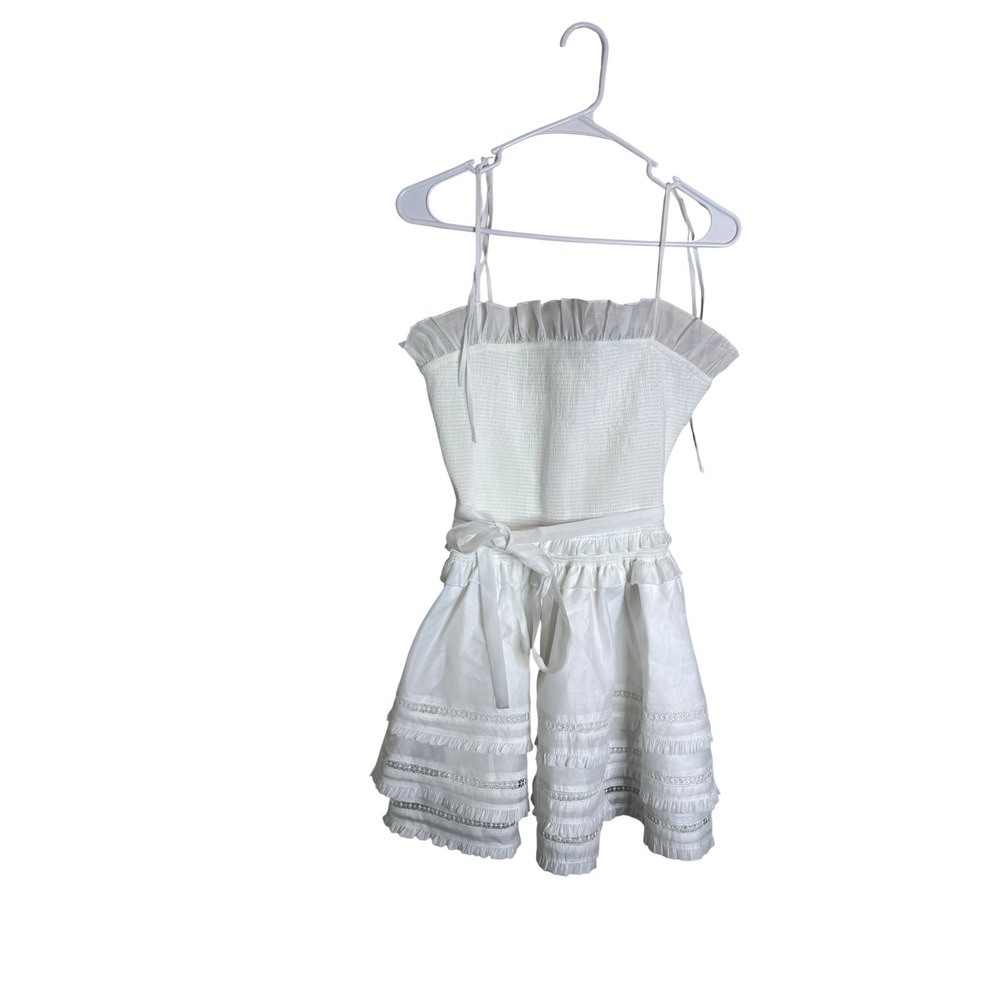 V Chapman Dress Womens 8 White Freesia Ruffle Tie Strap Fit & Flare Mini